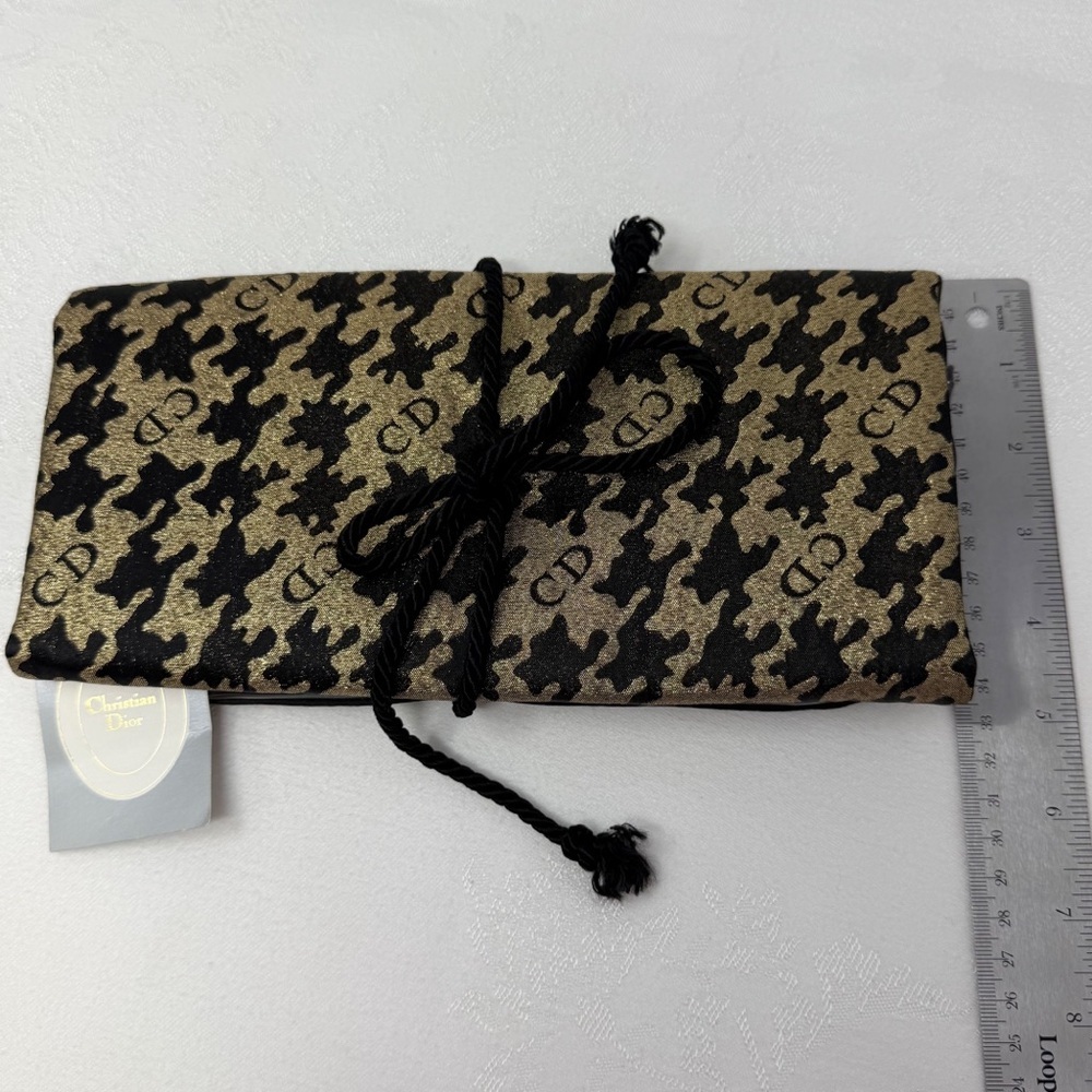 Vintage Christian Dior Houndstooth Travel Jewelry Organizer Roll Case CD gold - Picture 8 of 16